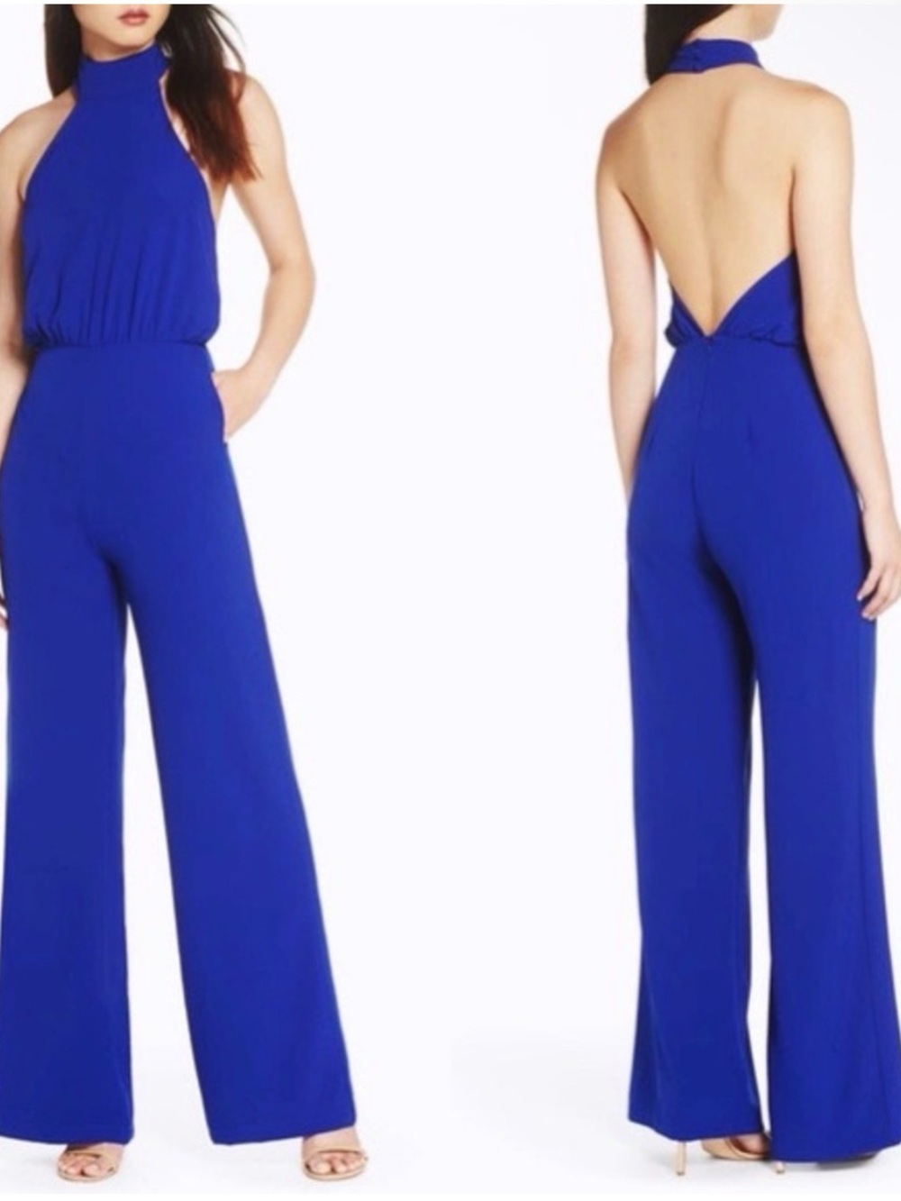 New Lulus Moment for Life Royal blue halter jumpsuit